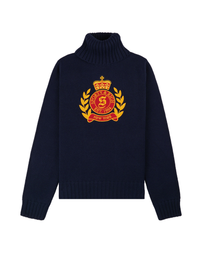 NY Crest Knitted Turtleneck - Navy