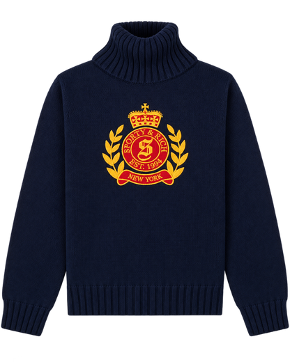 NY Crest Knitted Turtleneck - Navy