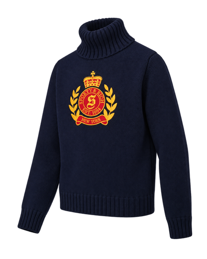 NY Crest Knitted Turtleneck - Navy