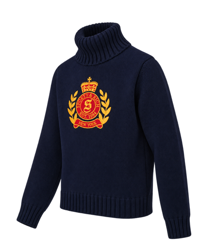 NY Crest Knitted Turtleneck - Navy