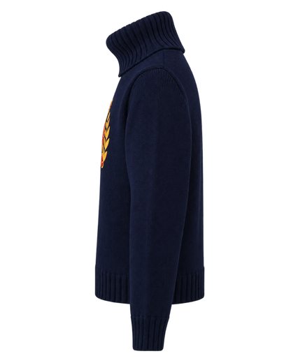 NY Crest Knitted Turtleneck - Navy