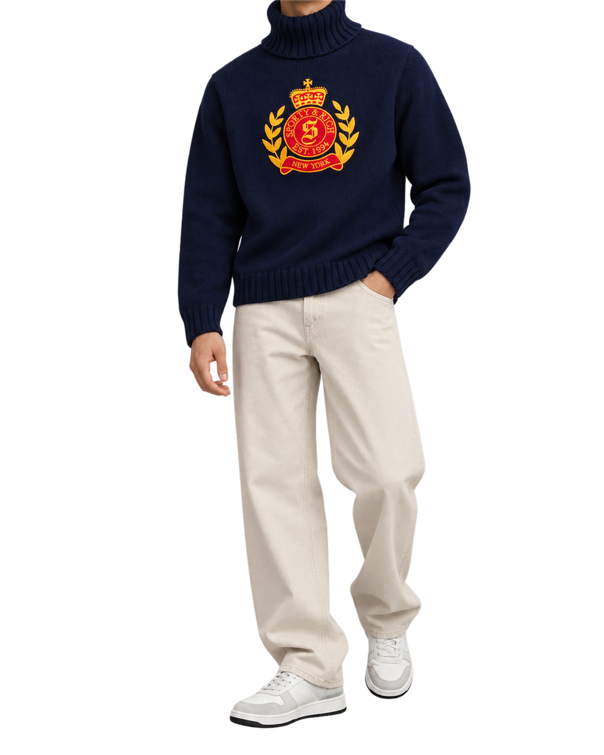 NY Crest Knitted Turtleneck - Navy