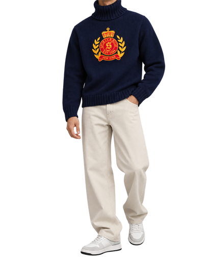 NY Crest Knitted Turtleneck - Navy