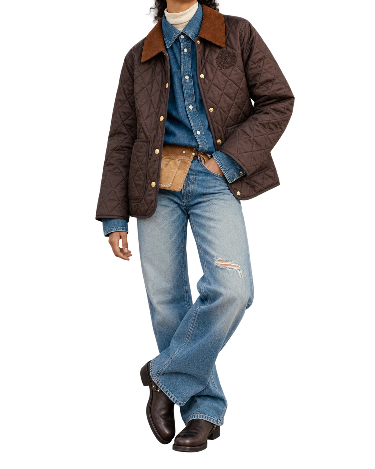 NY Crest Nylon Quilted Jacket - Chocolate