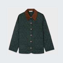 NY Crest Nylon Quilted Jacket - Forest/Tan