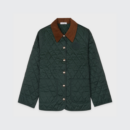 NY Crest Nylon Quilted Jacket - Forest/Tan