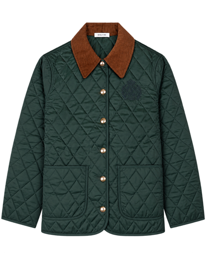 NY Crest Nylon Quilted Jacket - Forest/Tan