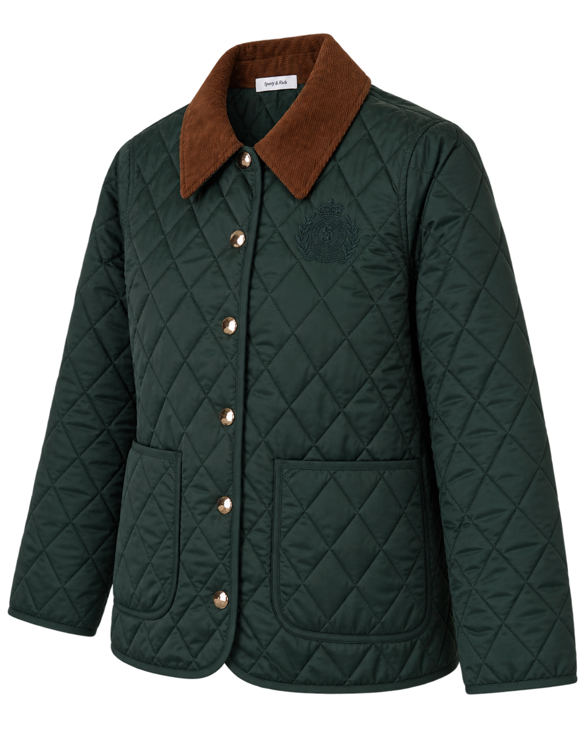 NY Crest Nylon Quilted Jacket - Forest/Tan