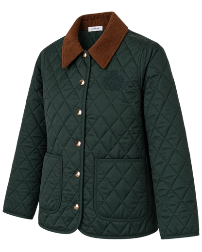NY Crest Nylon Quilted Jacket - Forest/Tan