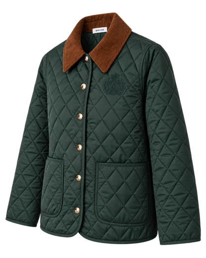 NY Crest Nylon Quilted Jacket - Forest/Tan