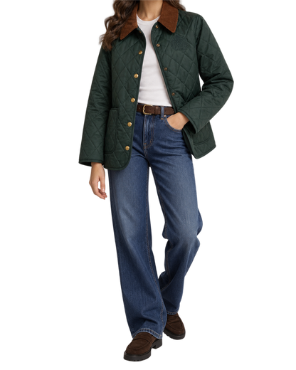 NY Crest Nylon Quilted Jacket - Forest/Tan