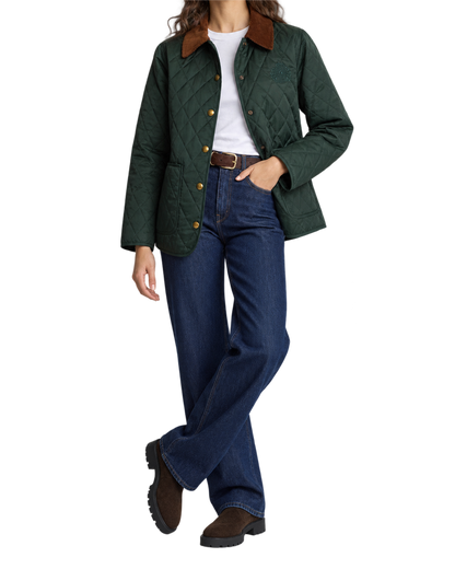NY Crest Nylon Quilted Jacket - Forest/Tan
