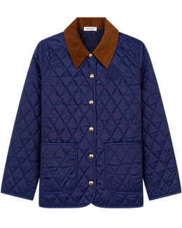 NY Crest Nylon Quilted Jacket - Navy/Tan