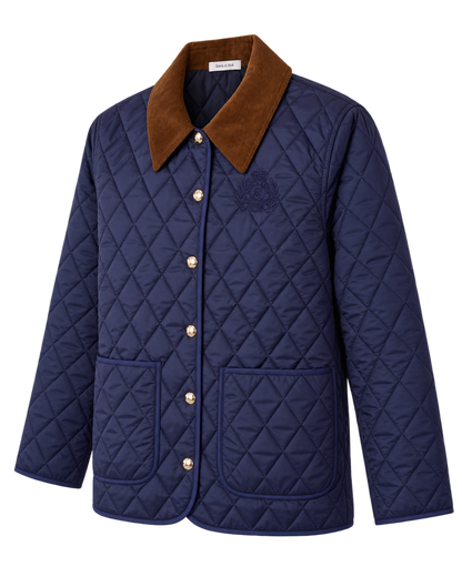 NY Crest Nylon Quilted Jacket - Navy/Tan