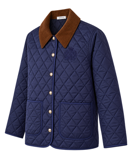 NY Crest Nylon Quilted Jacket - Navy/Tan