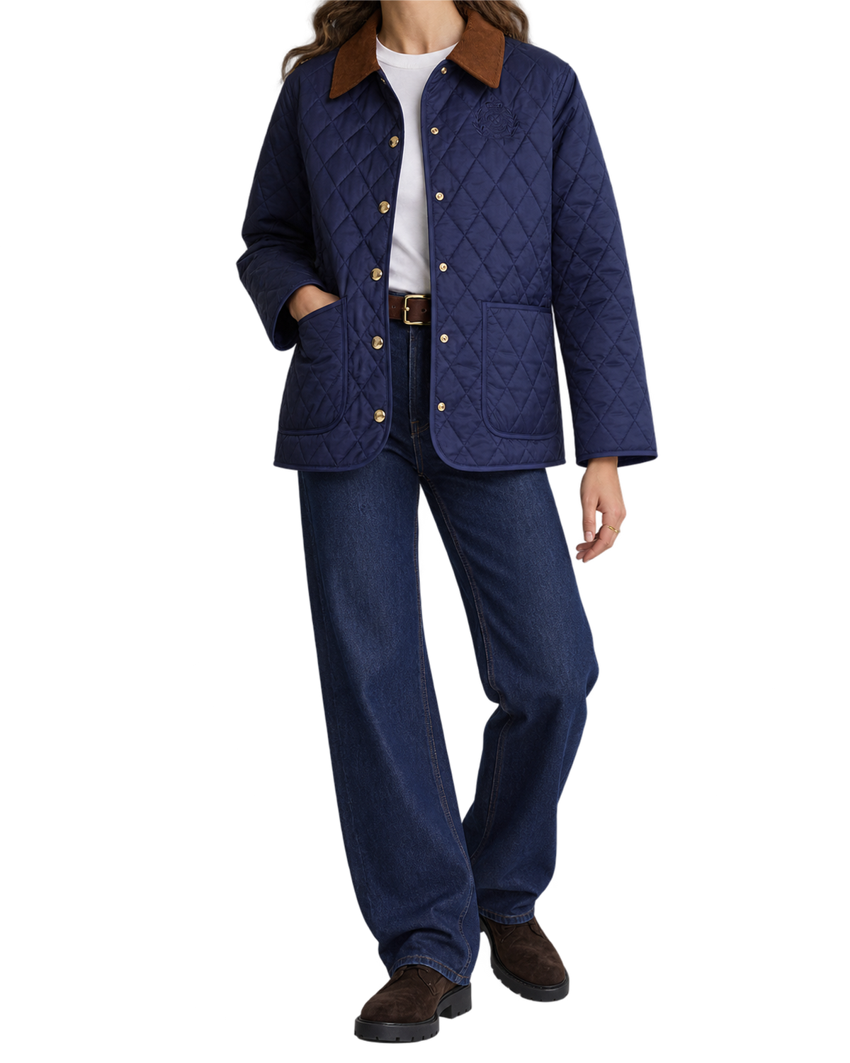 NY Crest Nylon Quilted Jacket - Navy/Tan