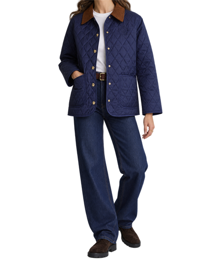 NY Crest Nylon Quilted Jacket - Navy/Tan