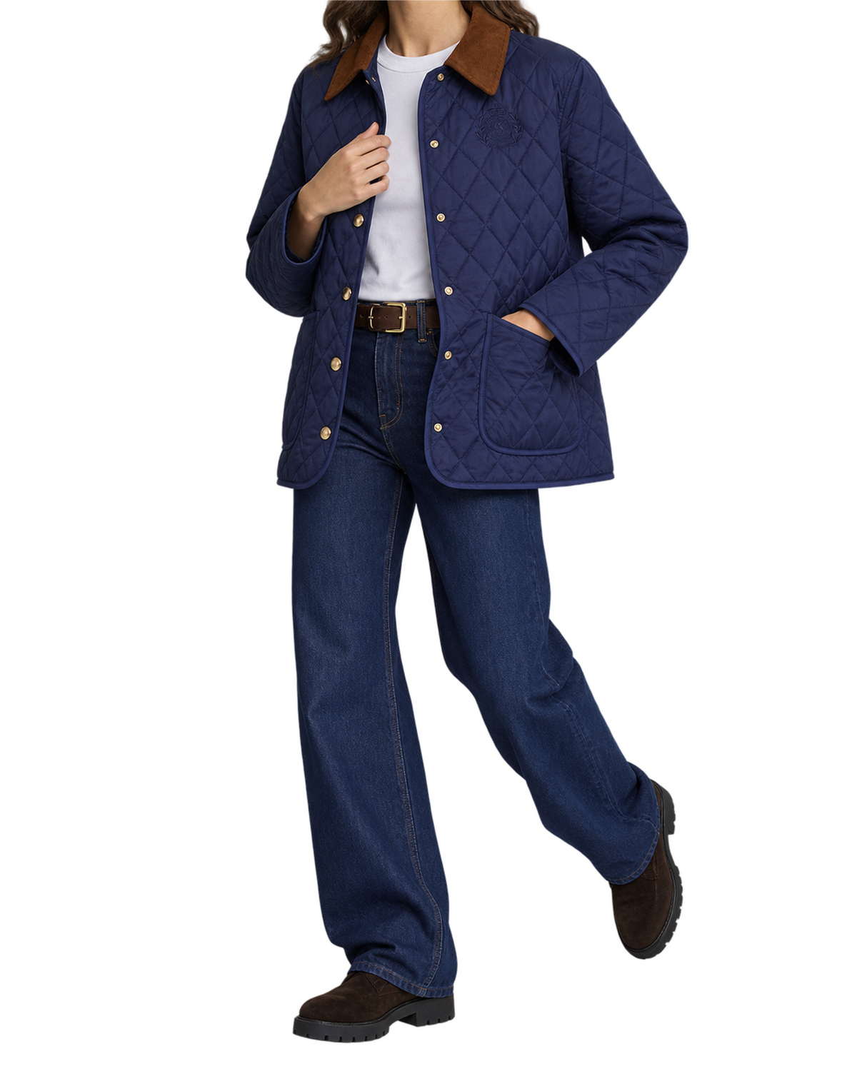 NY Crest Nylon Quilted Jacket - Navy/Tan