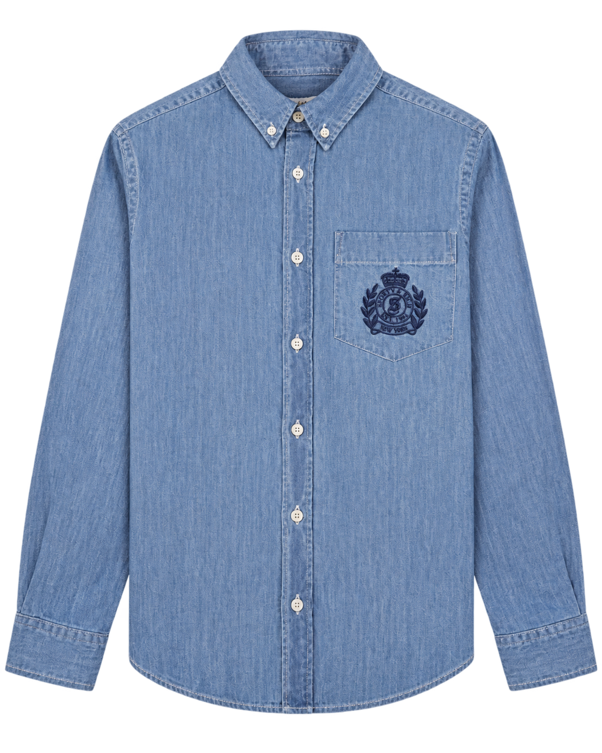 NY Crest Oversized Denim Shirt - Light Blue