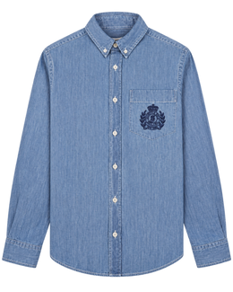 NY Crest Oversized Denim Shirt - Light Blue