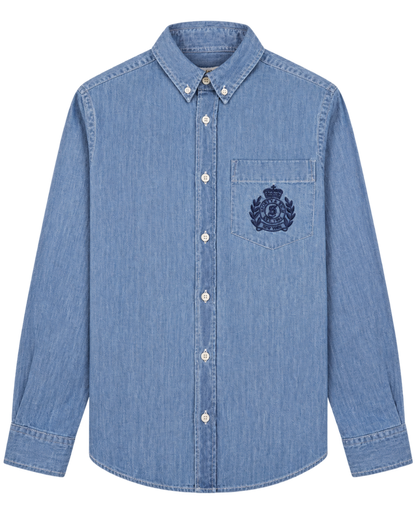 NY Crest Oversized Denim Shirt - Light Blue