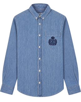 NY Crest Oversized Denim Shirt - Light Blue