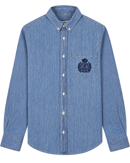 NY Crest Oversized Denim Shirt - Light Blue