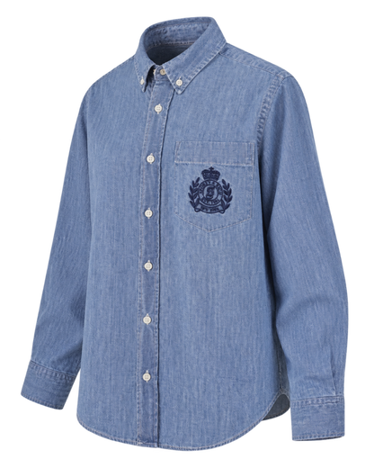 NY Crest Oversized Denim Shirt - Light Blue
