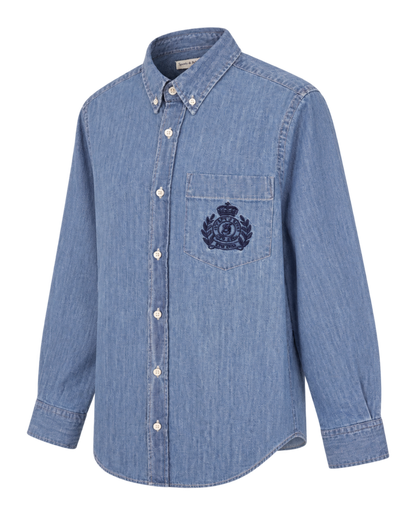 NY Crest Oversized Denim Shirt - Light Blue
