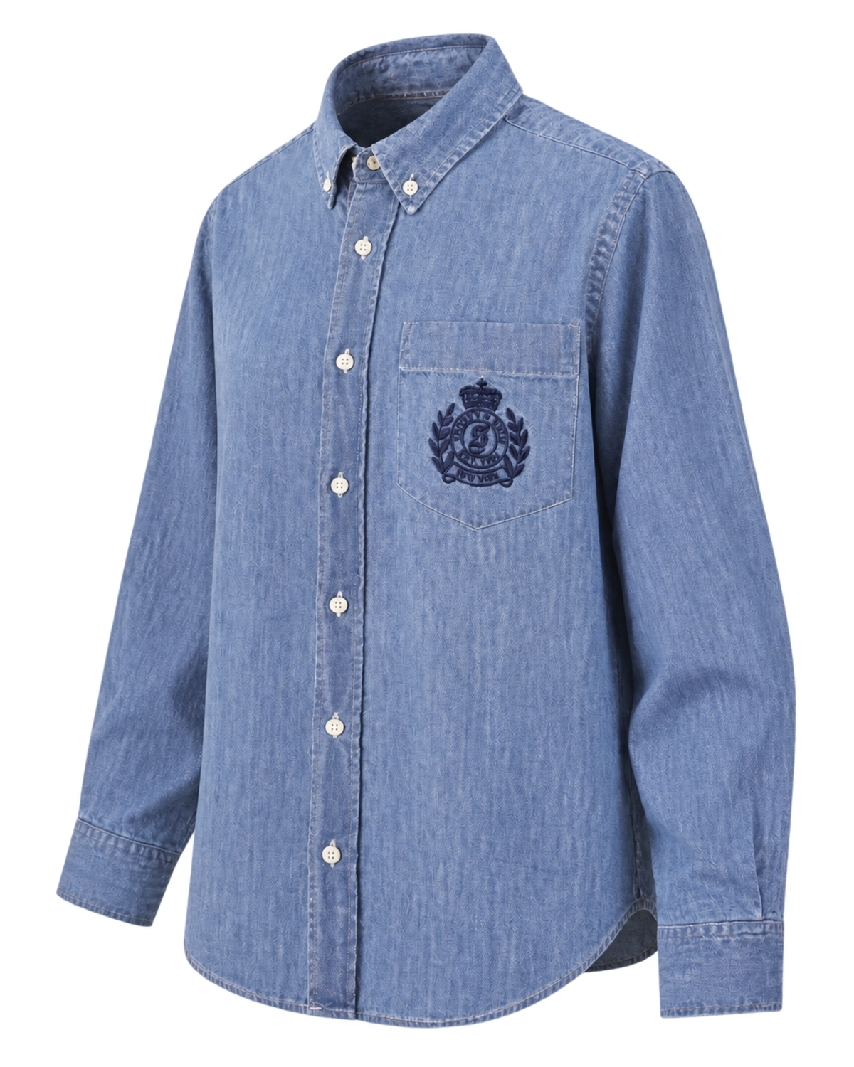 NY Crest Oversized Denim Shirt - Light Blue