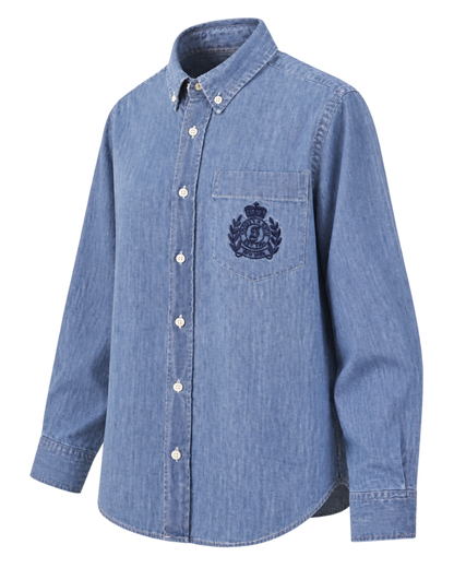 NY Crest Oversized Denim Shirt - Light Blue