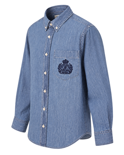 NY Crest Oversized Denim Shirt - Light Blue