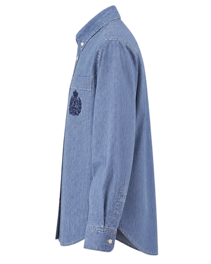 NY Crest Oversized Denim Shirt - Light Blue