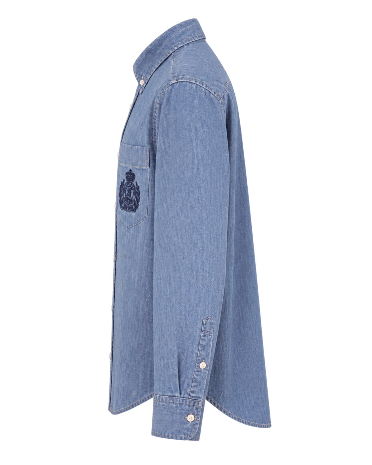 NY Crest Oversized Denim Shirt - Light Blue