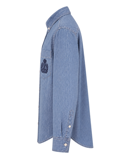 NY Crest Oversized Denim Shirt - Light Blue