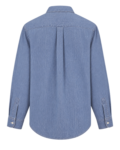 NY Crest Oversized Denim Shirt - Light Blue