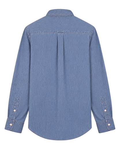 NY Crest Oversized Denim Shirt - Light Blue