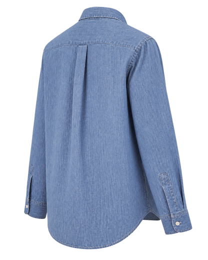 NY Crest Oversized Denim Shirt - Light Blue