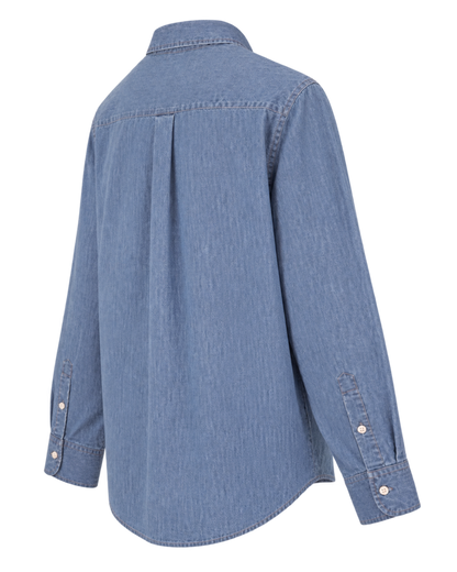 NY Crest Oversized Denim Shirt - Light Blue