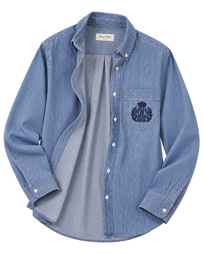 NY Crest Oversized Denim Shirt - Light Blue