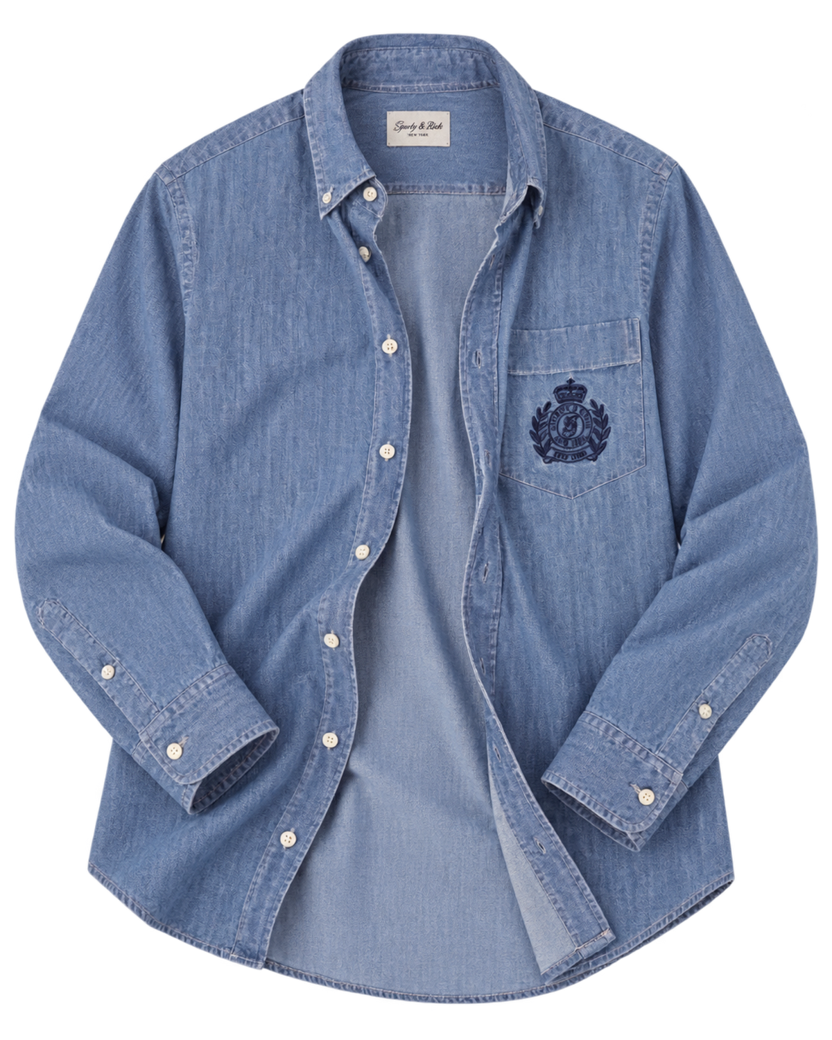 NY Crest Oversized Denim Shirt - Light Blue