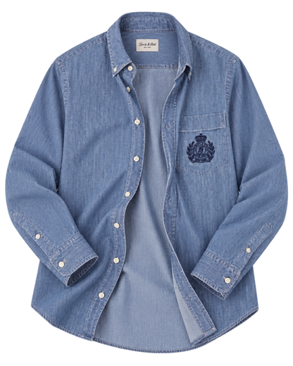 NY Crest Oversized Denim Shirt - Light Blue