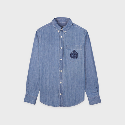 NY Crest Oversized Denim Shirt - Light Blue