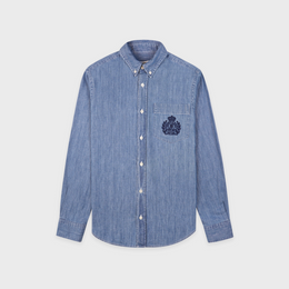 NY Crest Oversized Denim Shirt - Light Blue