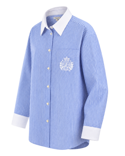 NY Crest Oversized Shirt - Navy Stripe