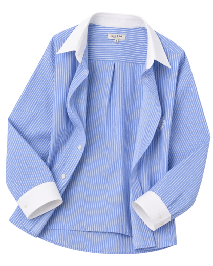 NY Crest Oversized Shirt - Navy Stripe