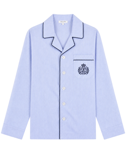 NY Crest Pyjama Shirt - Blue Stripe