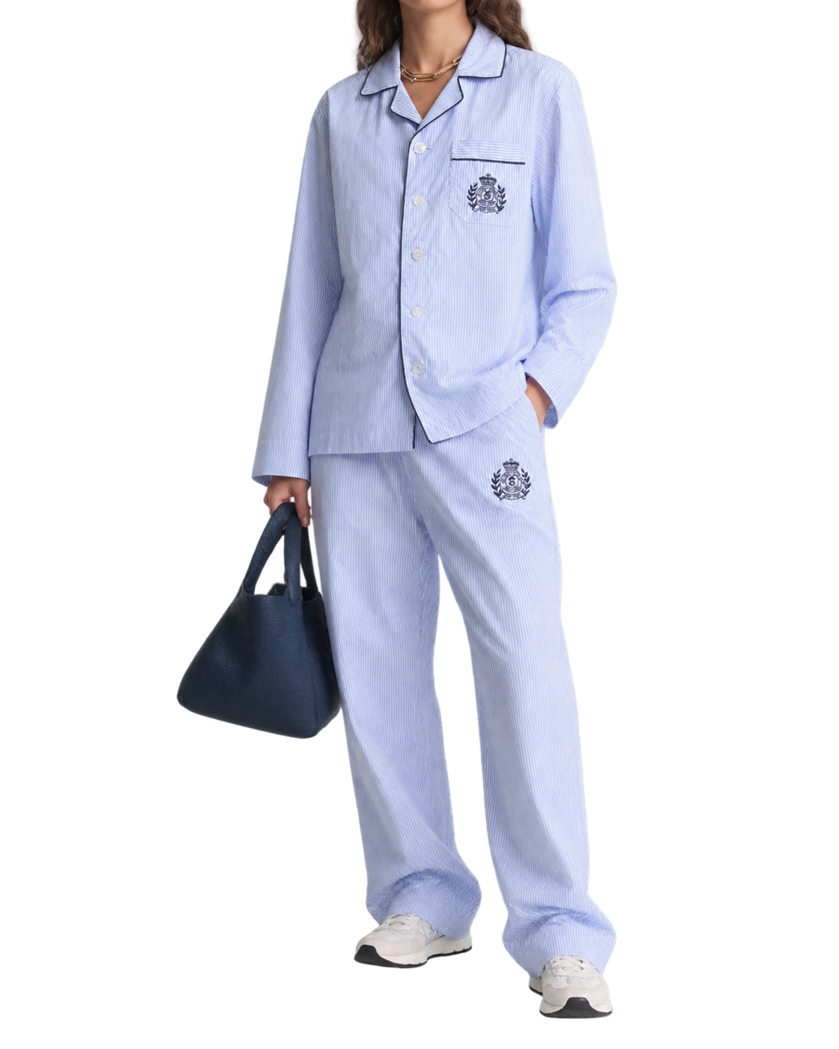 NY Crest Pyjama Shirt - Blue Stripe