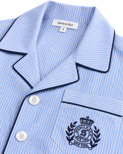 NY Crest Pyjama Shirt - Blue Stripe