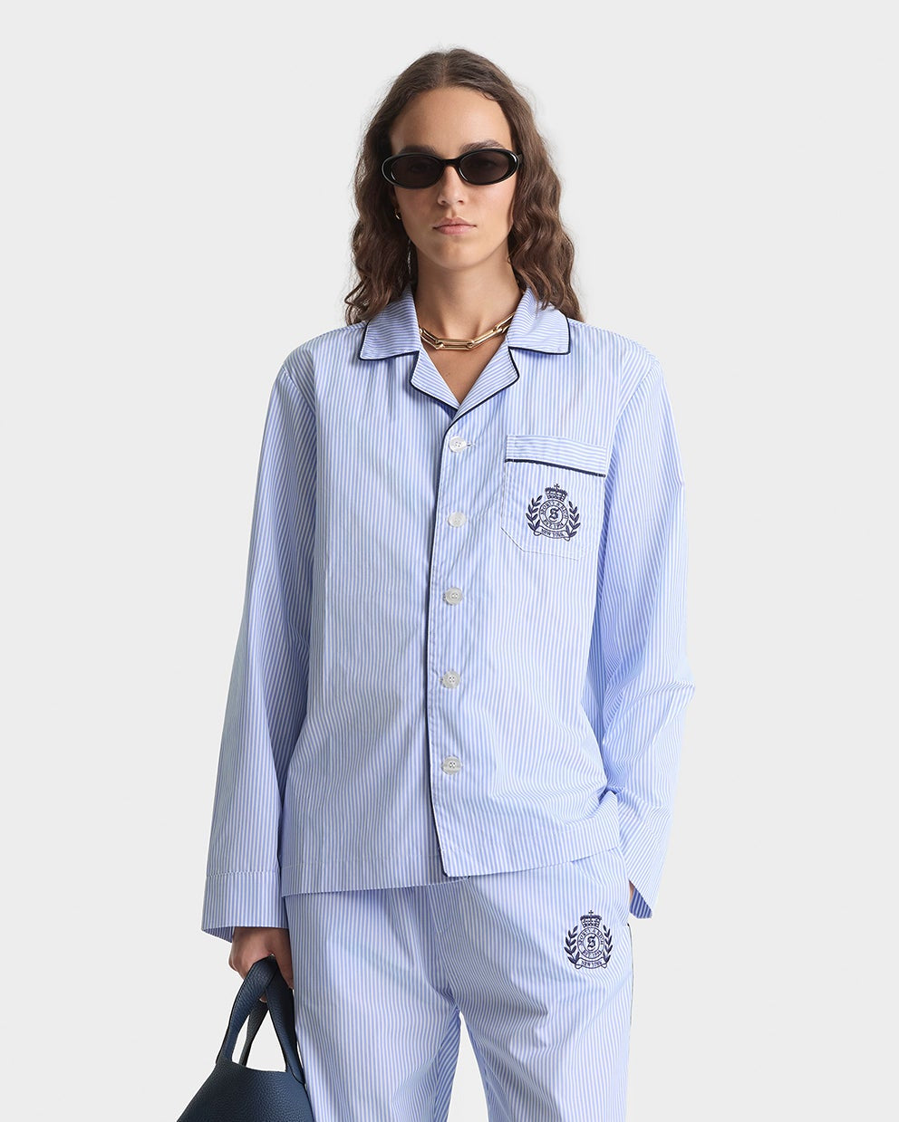 NY Crest Pyjama Shirt - Blue Stripe